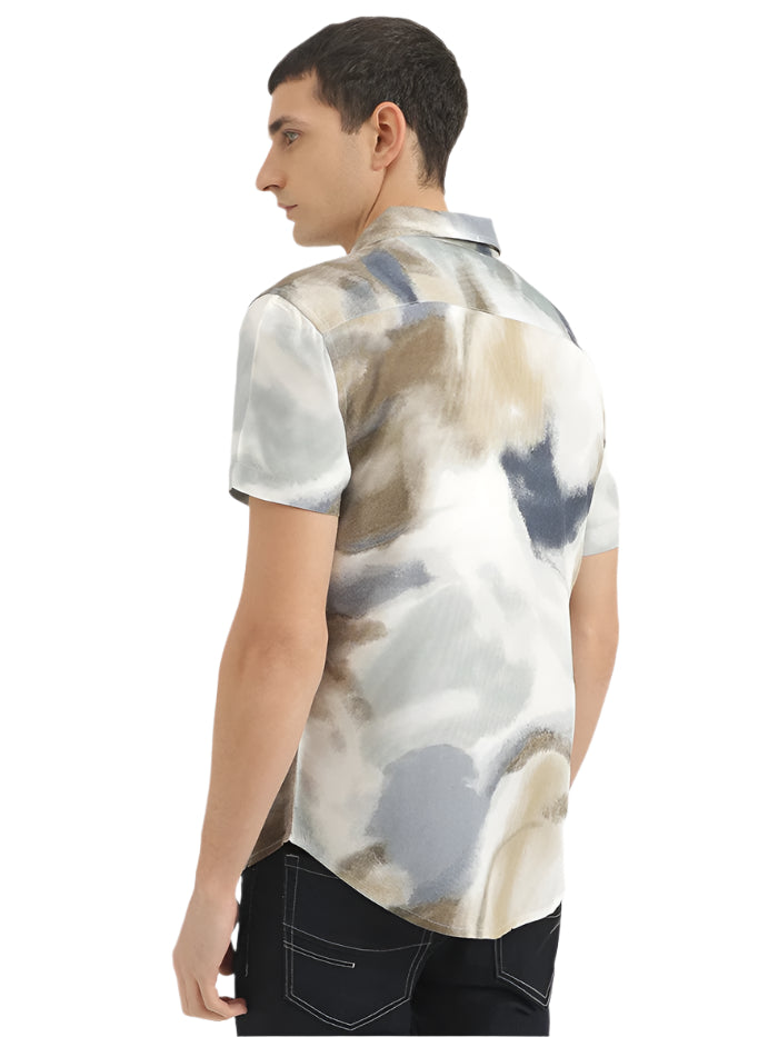 MEN'S RELAXED FIT SPREAD COLLAR ABSTRACT SHIRT
