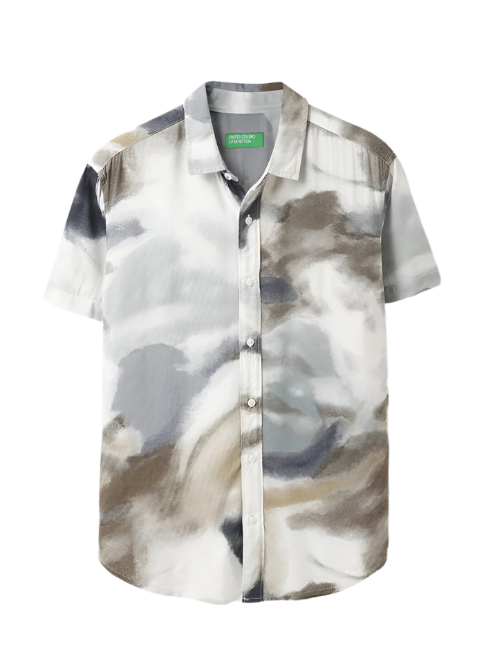 MEN&#39;S RELAXED FIT SPREAD COLLAR ABSTRACT SHIRT