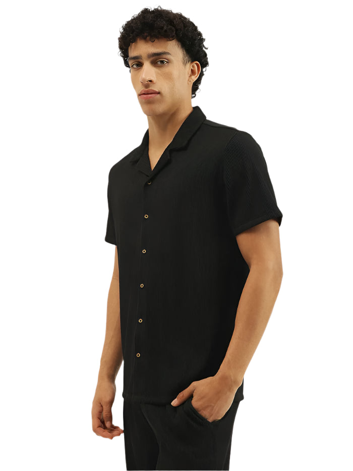 MEN'S RELAXED FIT RESORT COLLAR PINSTRIPES SHIRT