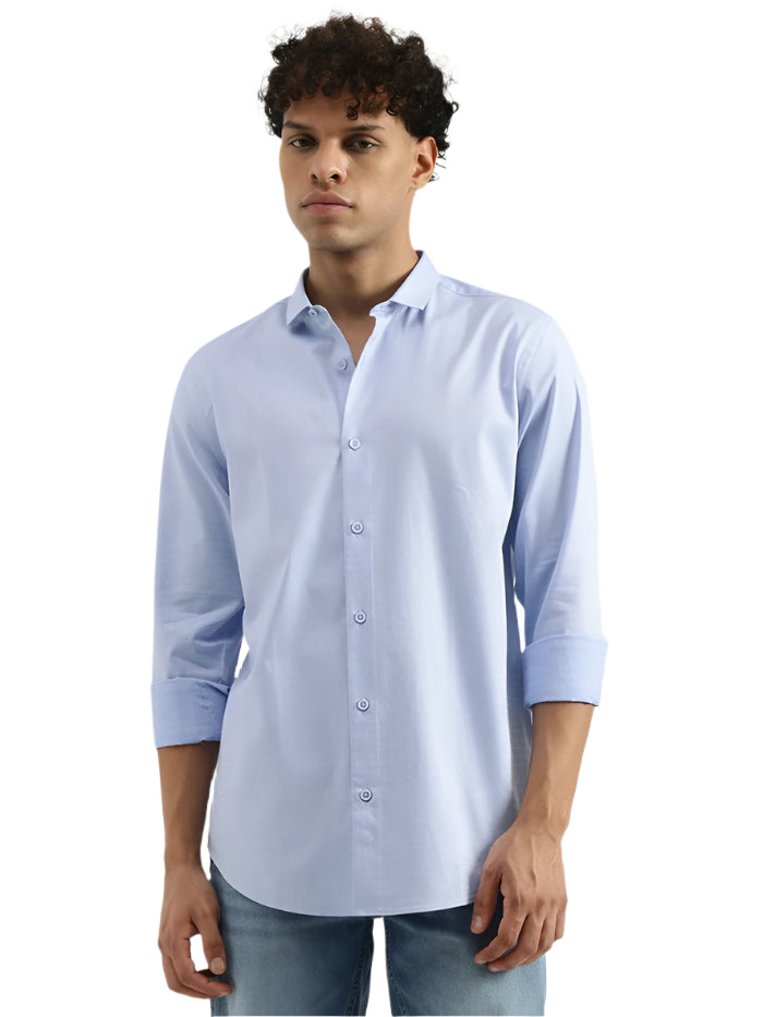 MEN'S SLIM SPREAD COLLAR SOLID SHIRT