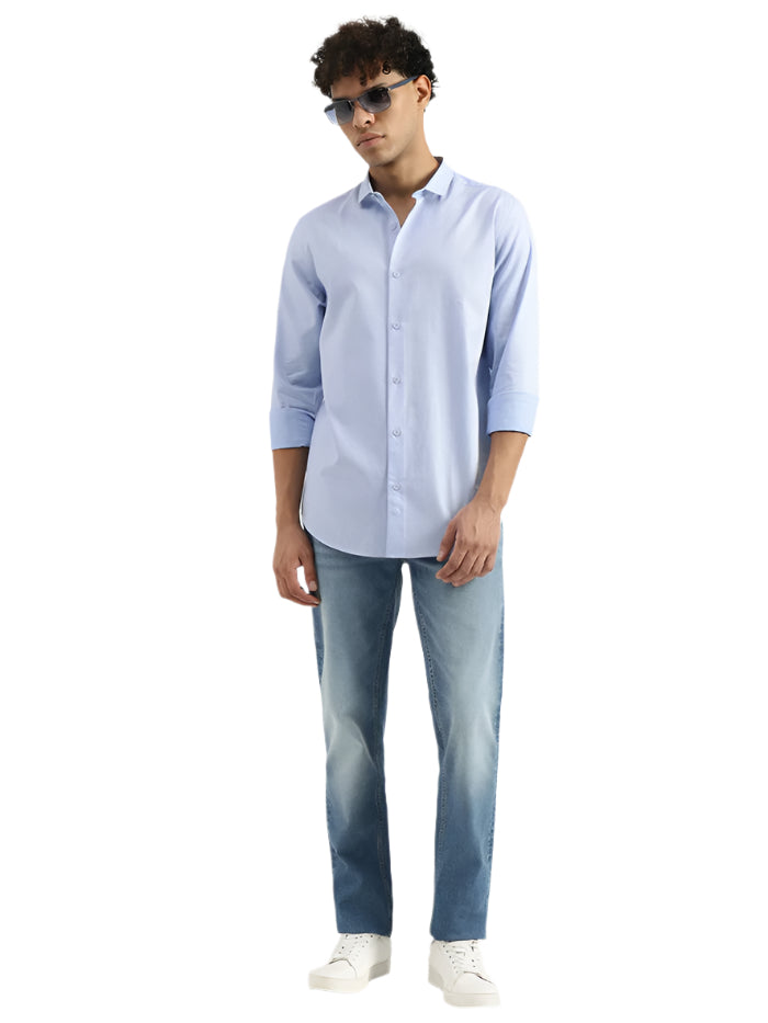 MEN&#39;S SLIM SPREAD COLLAR SOLID SHIRT