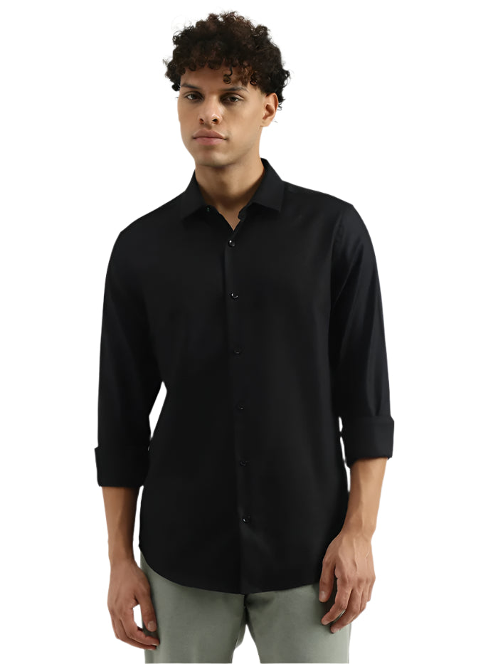 MEN'S REGULAR SPREAD COLLAR SOLID SHIRT