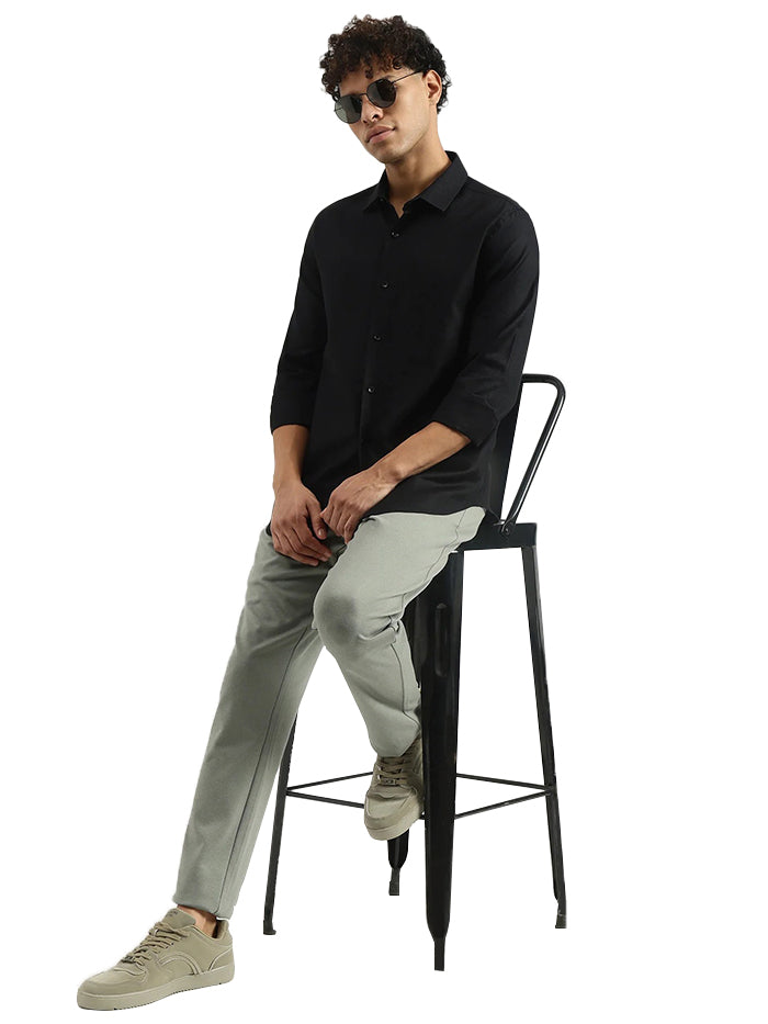 MEN&#39;S REGULAR SPREAD COLLAR SOLID SHIRT