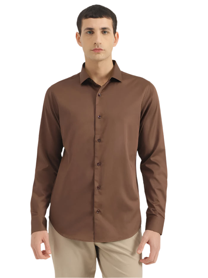 MEN'S SLIM FIT CUT AWAY COLLAR SOLID SHIRT