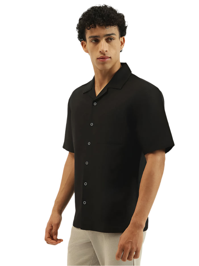 MEN'S OVERSIZED FIT RESORT COLLAR SOLID SHIRT