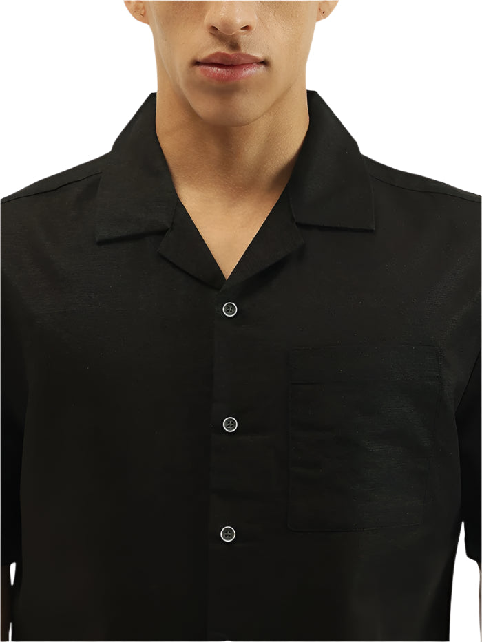 MEN&#39;S OVERSIZED FIT RESORT COLLAR SOLID SHIRT