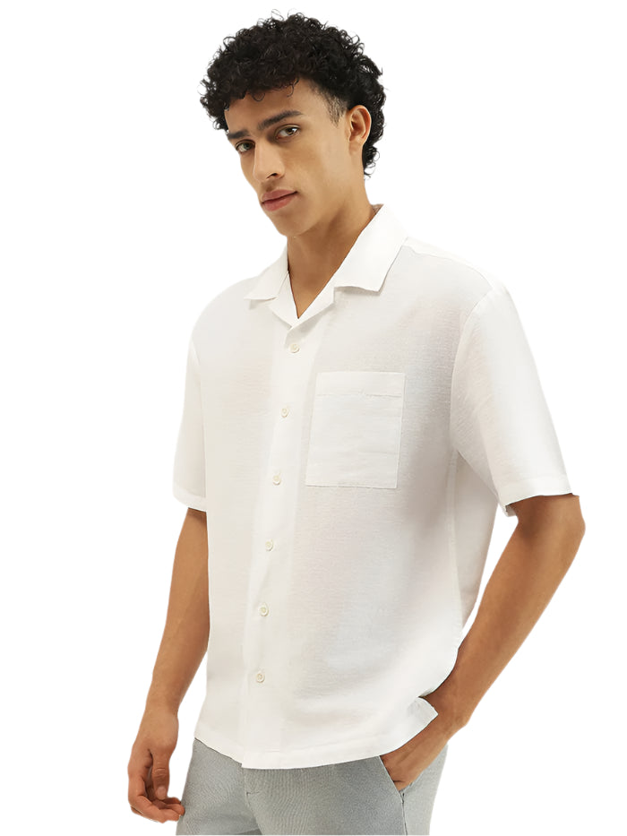 MEN'S OVERSIZED FIT RESORT COLLAR SOLID SHIRT