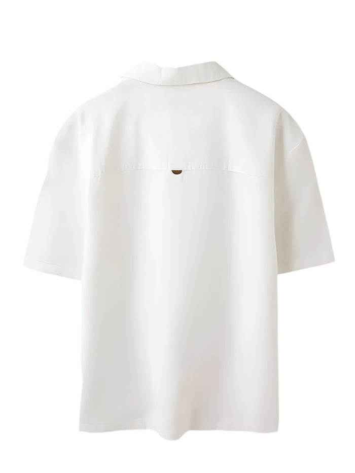 MEN&#39;S OVERSIZED FIT RESORT COLLAR SOLID SHIRT