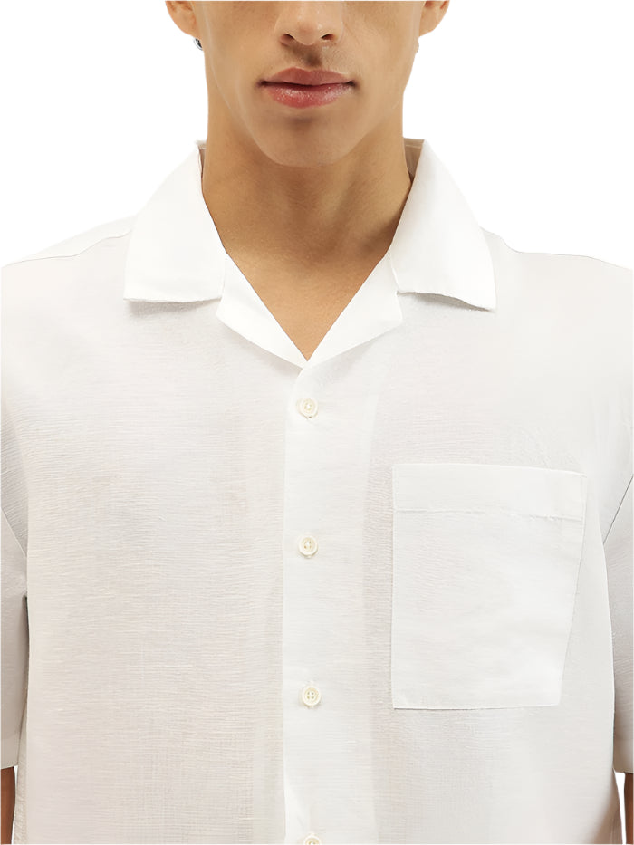MEN&#39;S OVERSIZED FIT RESORT COLLAR SOLID SHIRT