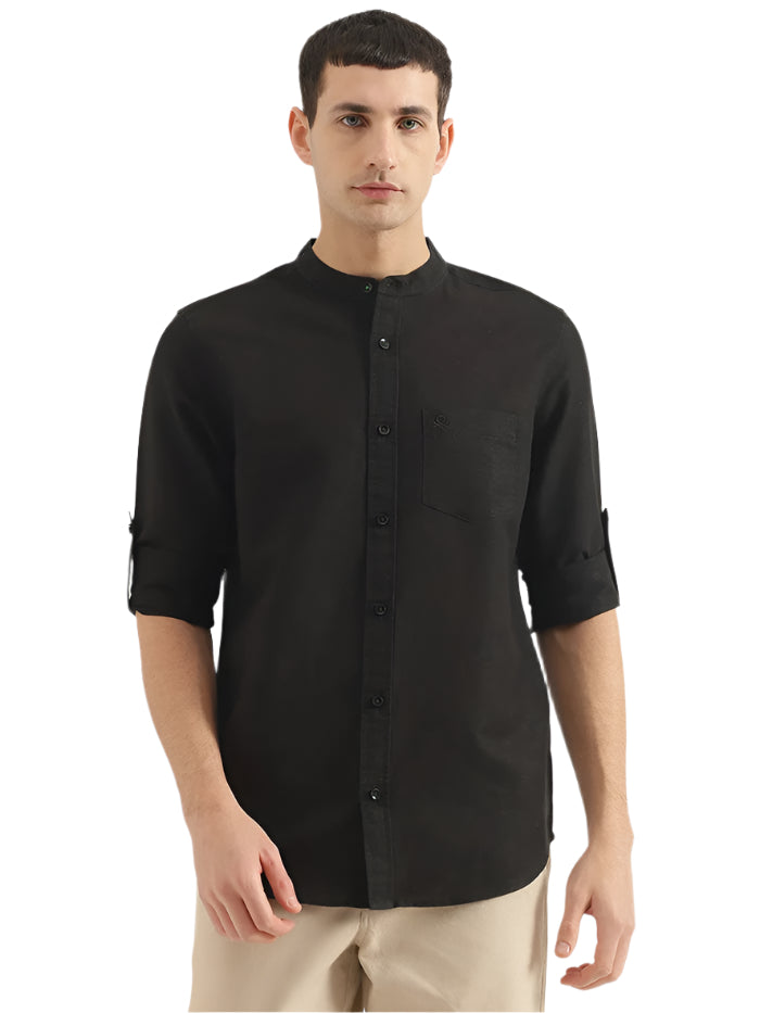 MEN'S REGULAR FIT MANDARIN COLLAR SOLID SHIRT