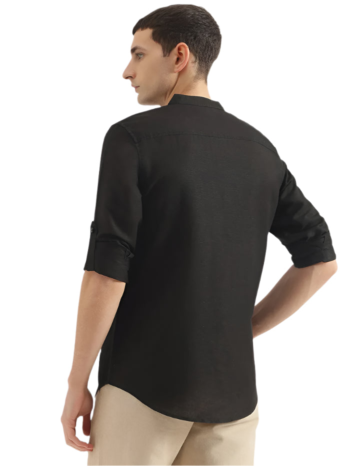 MEN'S REGULAR FIT MANDARIN COLLAR SOLID SHIRT