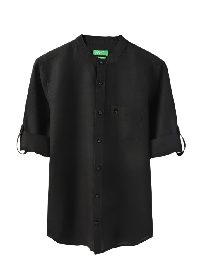 MEN&#39;S REGULAR FIT MANDARIN COLLAR SOLID SHIRT