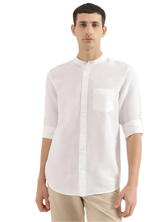 MEN'S REGULAR FIT MANDARIN COLLAR SOLID SHIRT