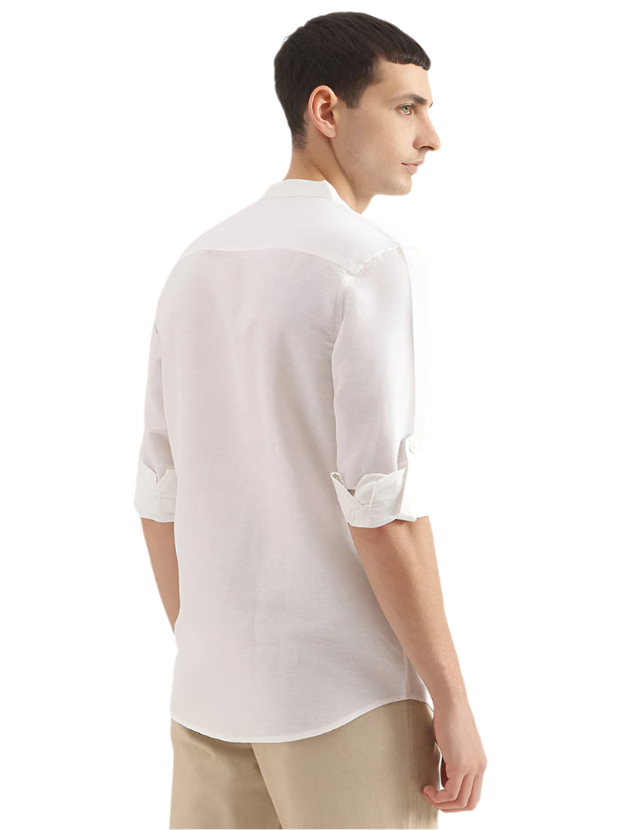 MEN'S REGULAR FIT MANDARIN COLLAR SOLID SHIRT