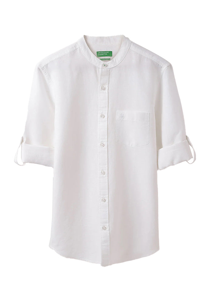 MEN&#39;S REGULAR FIT MANDARIN COLLAR SOLID SHIRT