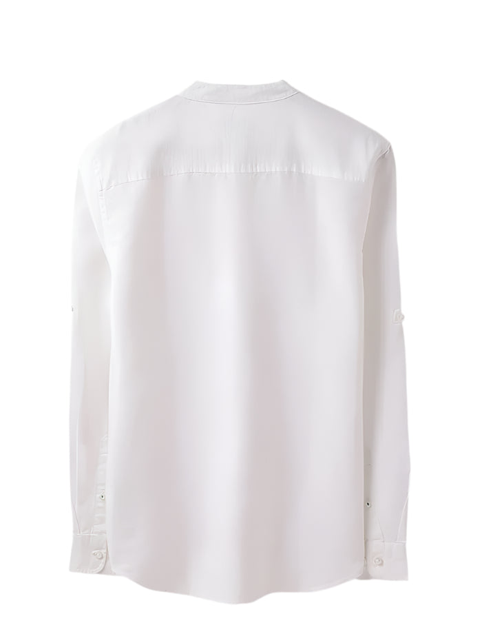 MEN&#39;S REGULAR FIT MANDARIN COLLAR SOLID SHIRT