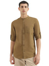 MEN&#39;S REGULAR FIT MANDARIN COLLAR SOLID SHIRT