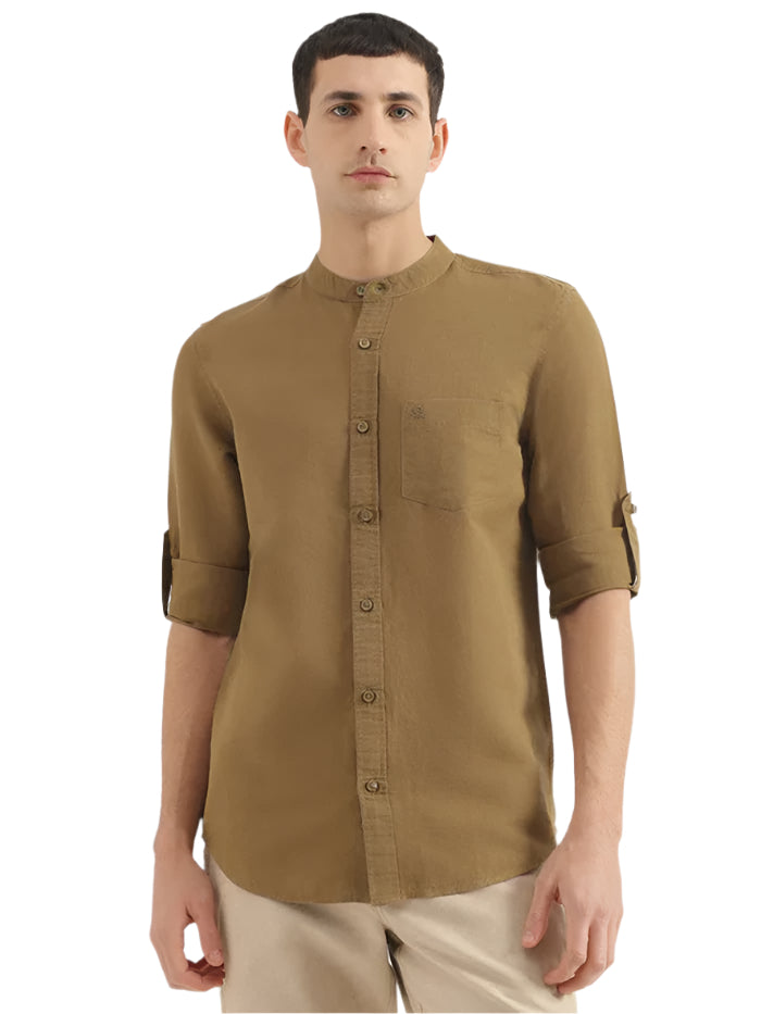 MEN'S REGULAR FIT MANDARIN COLLAR SOLID SHIRT