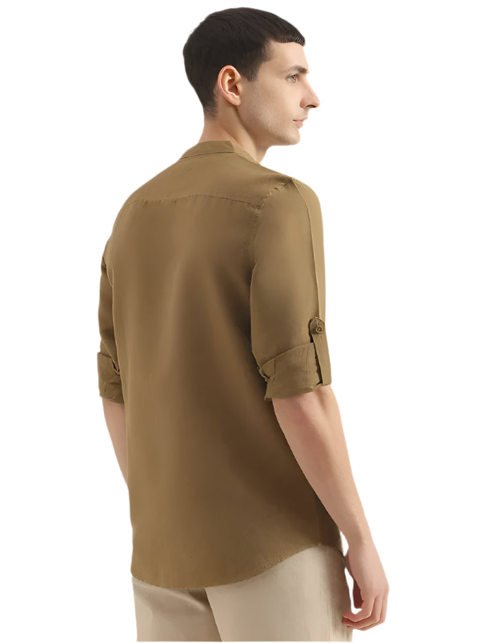 MEN'S REGULAR FIT MANDARIN COLLAR SOLID SHIRT