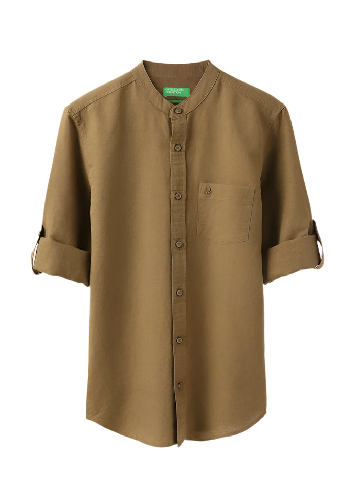 MEN&#39;S REGULAR FIT MANDARIN COLLAR SOLID SHIRT