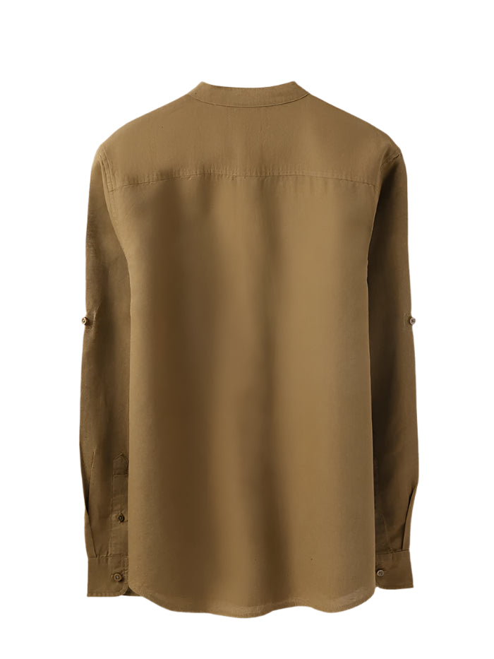 MEN&#39;S REGULAR FIT MANDARIN COLLAR SOLID SHIRT