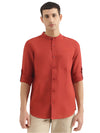 MEN&#39;S REGULAR FIT MANDARIN COLLAR SOLID SHIRT
