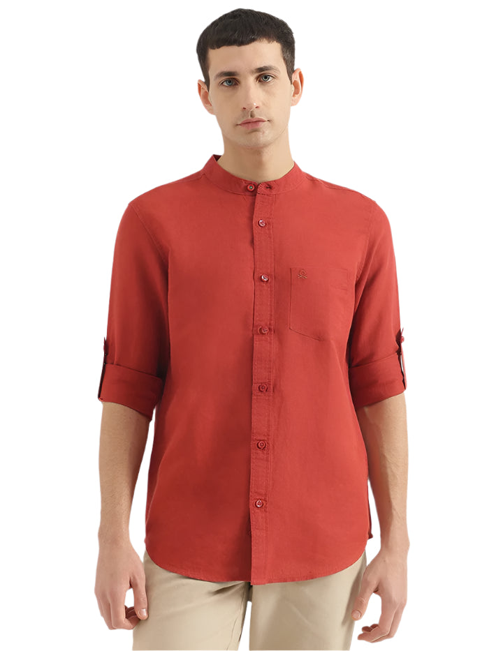 MEN'S REGULAR FIT MANDARIN COLLAR SOLID SHIRT