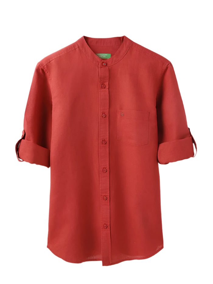 MEN&#39;S REGULAR FIT MANDARIN COLLAR SOLID SHIRT