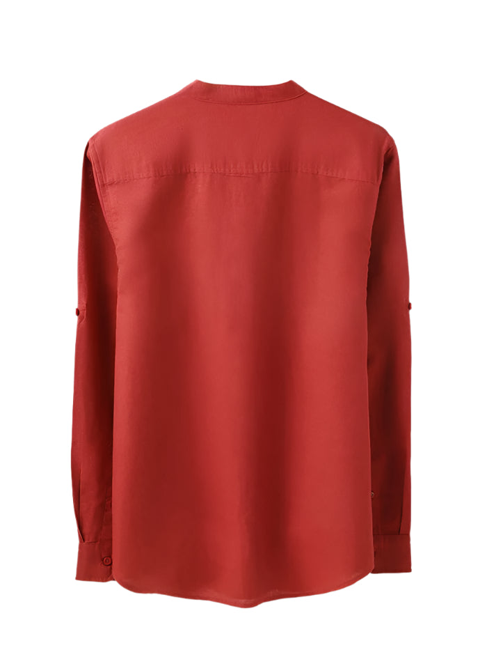 MEN&#39;S REGULAR FIT MANDARIN COLLAR SOLID SHIRT