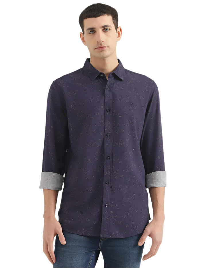 MEN'S REGULAR FIT SPREAD COLLAR TONAL FLORAL SHIRT