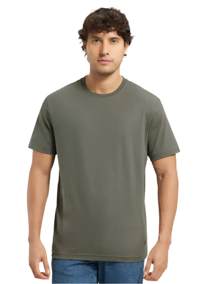 Men's Super Combed Cotton Rich Round Neck Deep Olive Half Sleeve T-Shirt