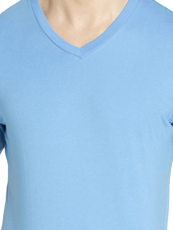 Super Combed Cotton Rich Solid V Neck Half Sleeve T-Shirt - Azure Blue