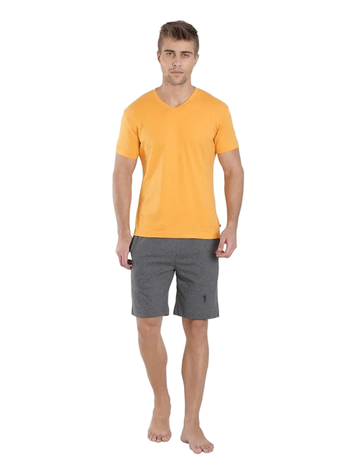 Super Combed Cotton Rich Solid V Neck Half Sleeve T-Shirt - Burnt Gold