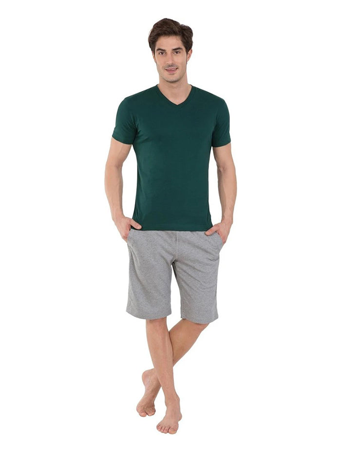 Super Combed Cotton Rich Solid V Neck Half Sleeve T-Shirt - Eden Green