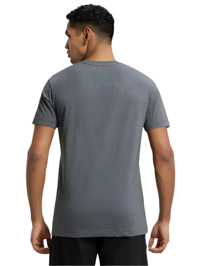 Men's Super Combed Cotton Rich Solid V Neck Charcoal Melange Half Sleeve T-Shirt