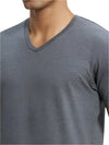 Men&#39;s Super Combed Cotton Rich Solid V Neck Charcoal Melange Half Sleeve T-Shirt