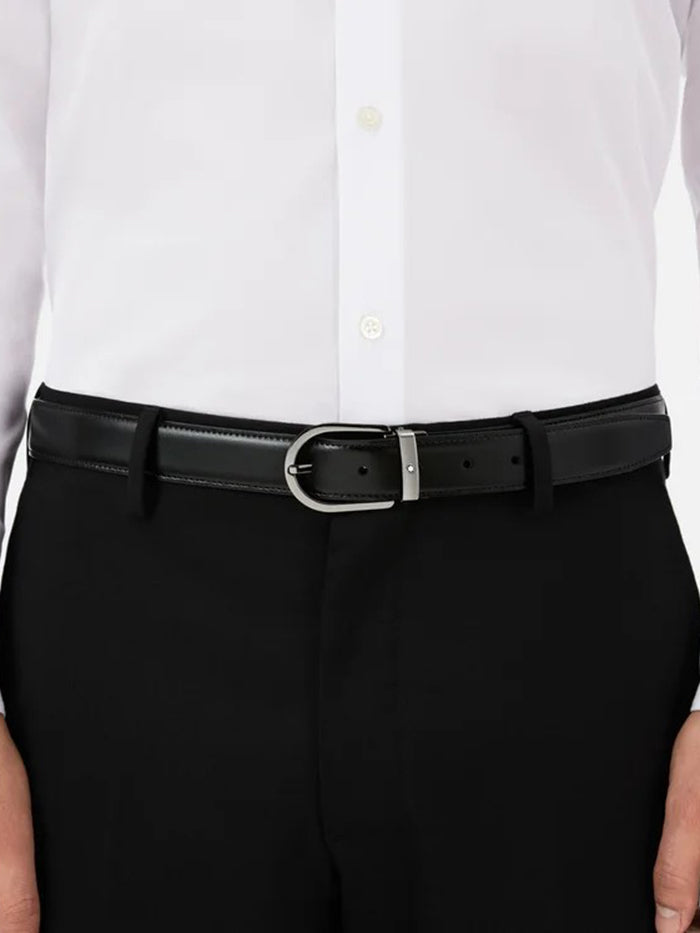 HORSESHOE BUCKLE BLACK / BROWN 30 MM REVERSIBLE LEATHER BELT