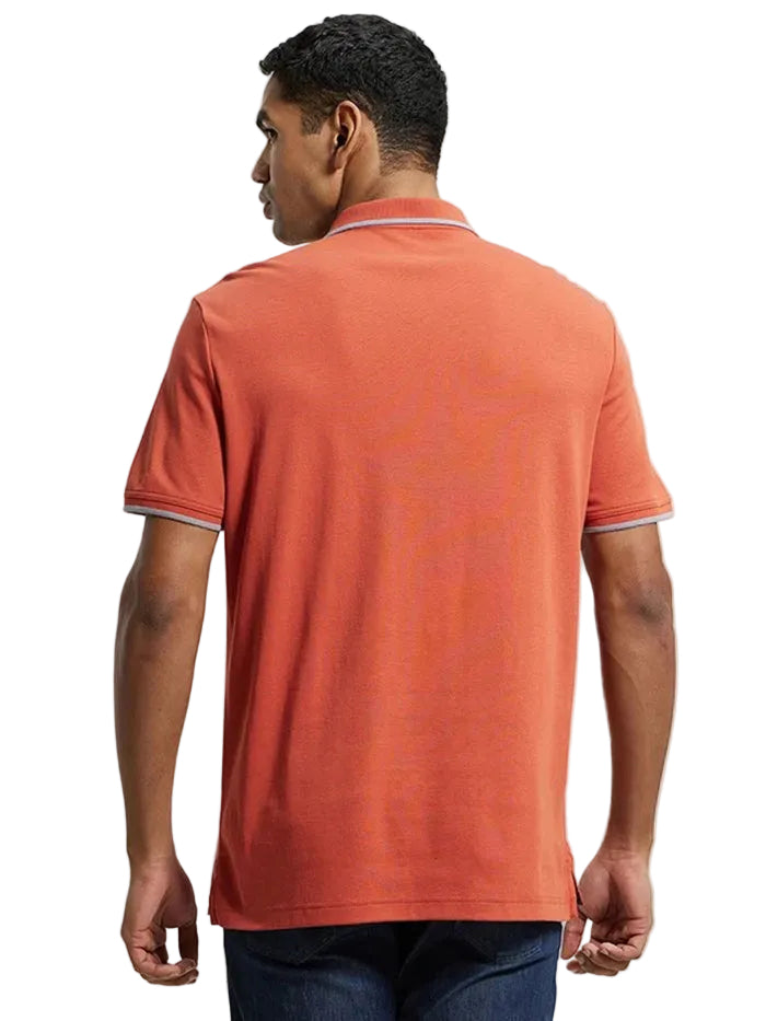 Super Combed Cotton Rich Solid Half Sleeve Polo T-Shirt - Cinnabar