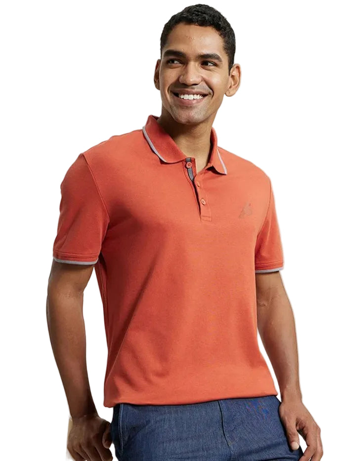 Super Combed Cotton Rich Solid Half Sleeve Polo T-Shirt - Cinnabar