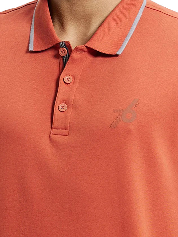 Super Combed Cotton Rich Solid Half Sleeve Polo T-Shirt - Cinnabar