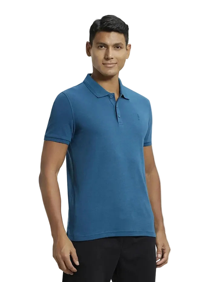 Super Combed Cotton Rich Solid Half Sleeve Polo T-Shirt - Seaport Teal