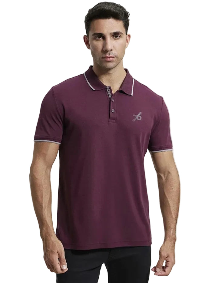 Super Combed Cotton Rich Solid Half Sleeve Polo T-Shirt - Wine Tasting