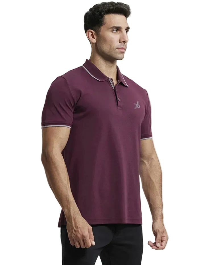 Super Combed Cotton Rich Solid Half Sleeve Polo T-Shirt - Wine Tasting