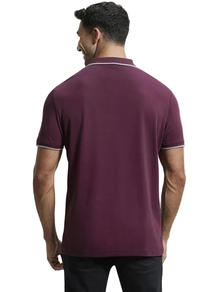 Super Combed Cotton Rich Solid Half Sleeve Polo T-Shirt - Wine Tasting