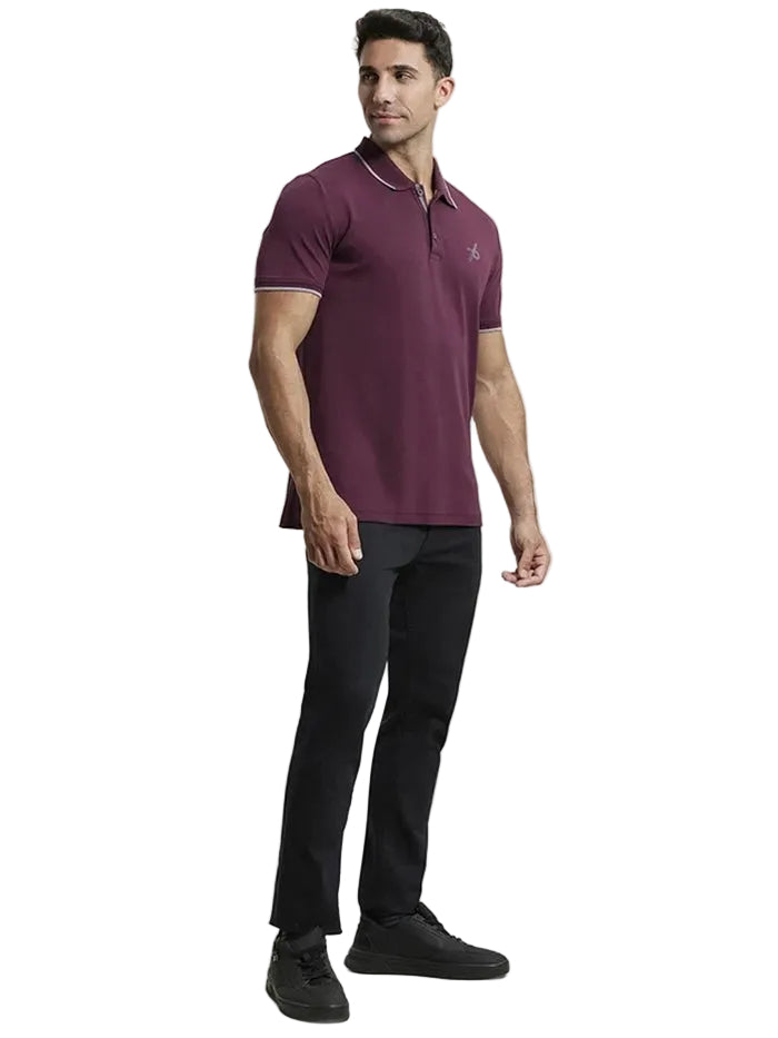 Super Combed Cotton Rich Solid Half Sleeve Polo T-Shirt - Wine Tasting