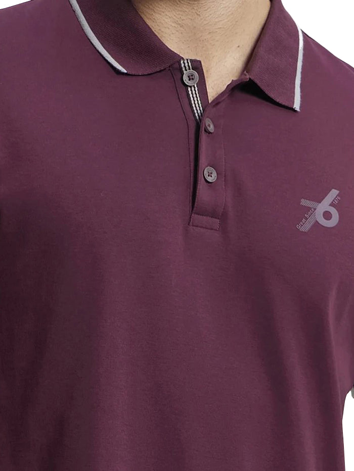 Super Combed Cotton Rich Solid Half Sleeve Polo T-Shirt - Wine Tasting