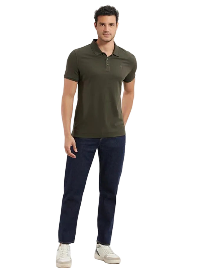 Men's Super Combed Cotton Rich Solid Half Sleeve Olive Polo T-Shirt