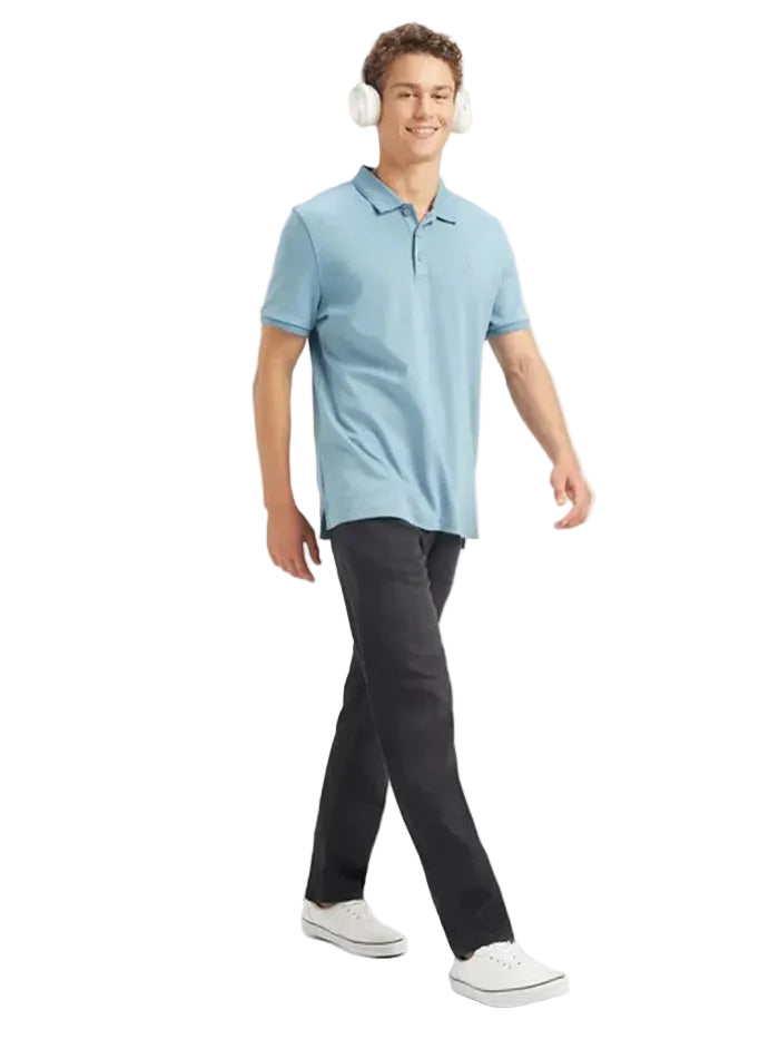 Men's Super Combed Cotton Rich Solid Half Sleeve Provincial Blue Polo T-Shirt