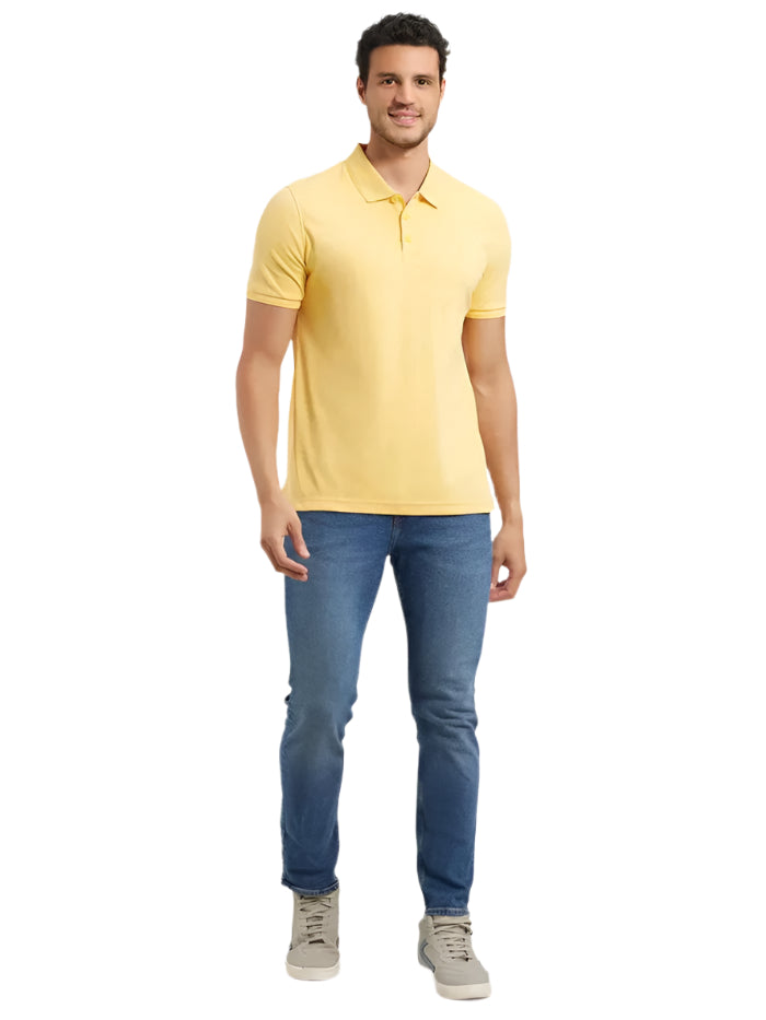 Men&#39;s Super Combed Cotton Rich Solid Half Sleeve Corn Silk Polo T-Shirt