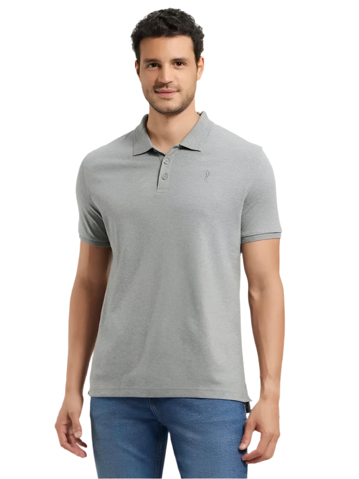 Men's Super Combed Cotton Rich Solid Half Sleeve Grey Melange Polo T-Shirt